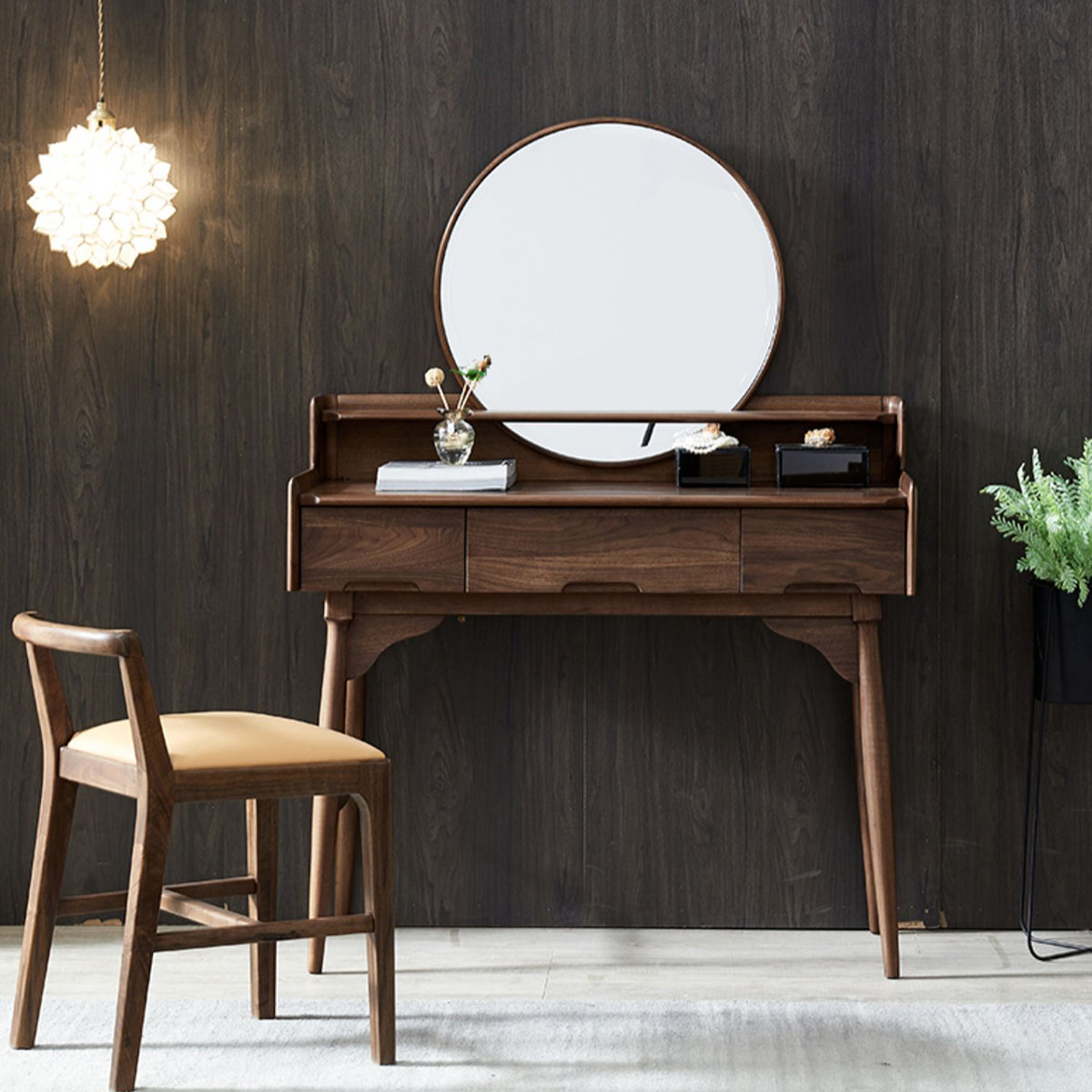 SMI Inc 55.12" Black walnut colour Standard Solid Wood Makeup